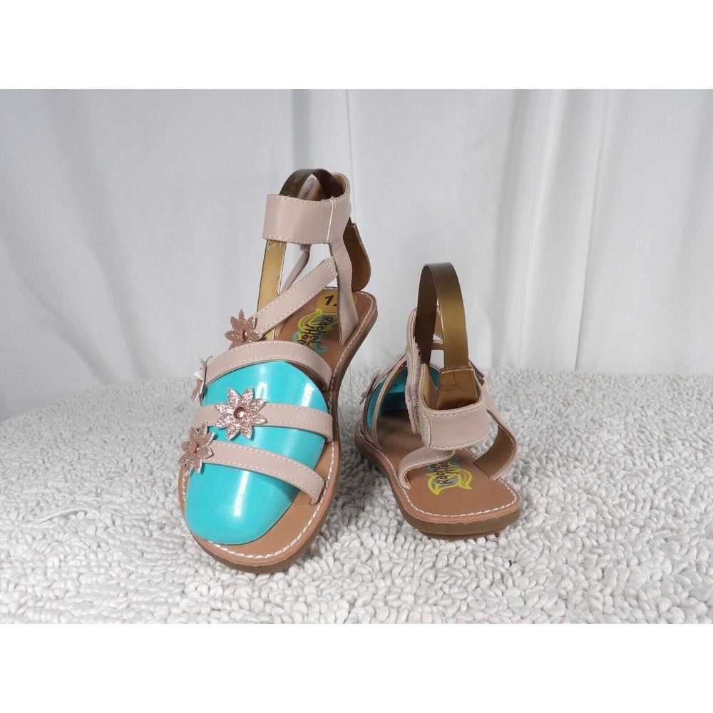 Rachel Shoes Girls Brown Leather Glitter Open Toe Flat Strappy Sandals Size 12M